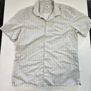 Men's Striped Short Sleeve Shirt - Blue and White